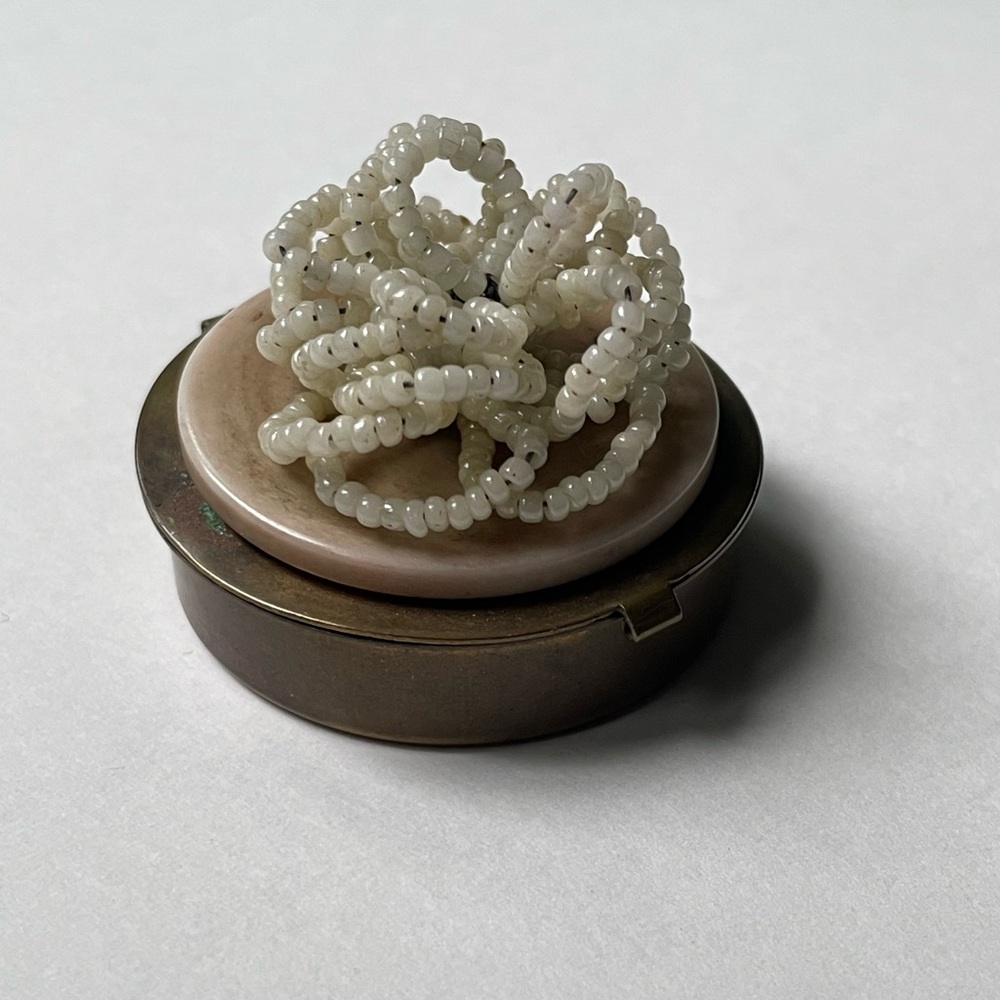 Vintage Beaded Flower Metal Box / Pill Box